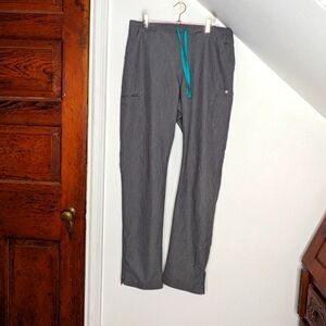 Figs Skinny Pants in Gray with Teal Drawstring